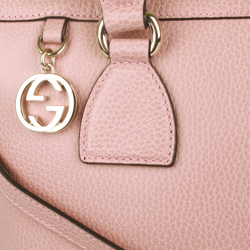 gucci 古驰 gucci女包 女士粉色荔枝纹牛皮中号手提斜挎包 449659 cao