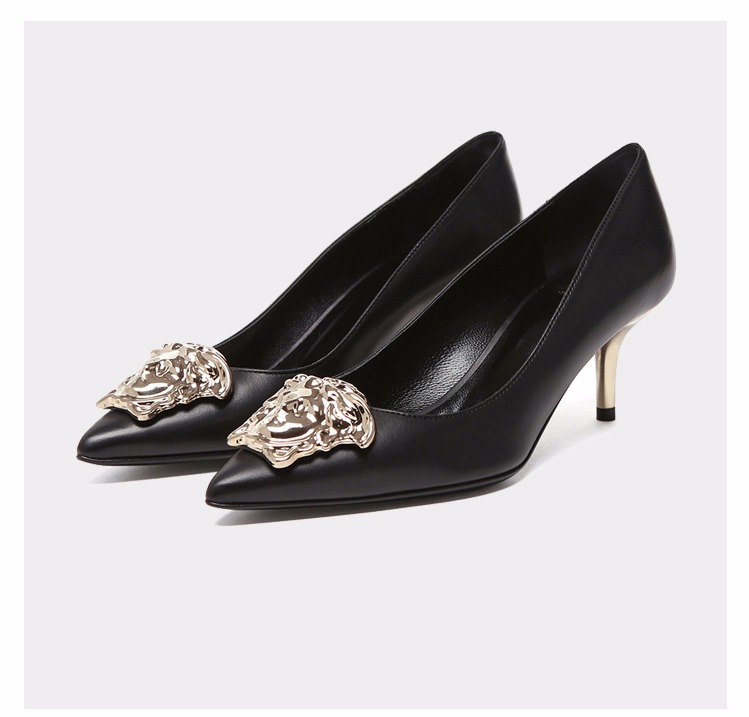 versace 范思哲 女士黑色牛皮杜美莎尖头高跟鞋 dsr043h dvt2p d41oc