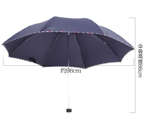 Heaven umbrella strong water repellent a dry three fold custom lattice cloth edge sunny umbrella deep green 307E touch - Jingdong