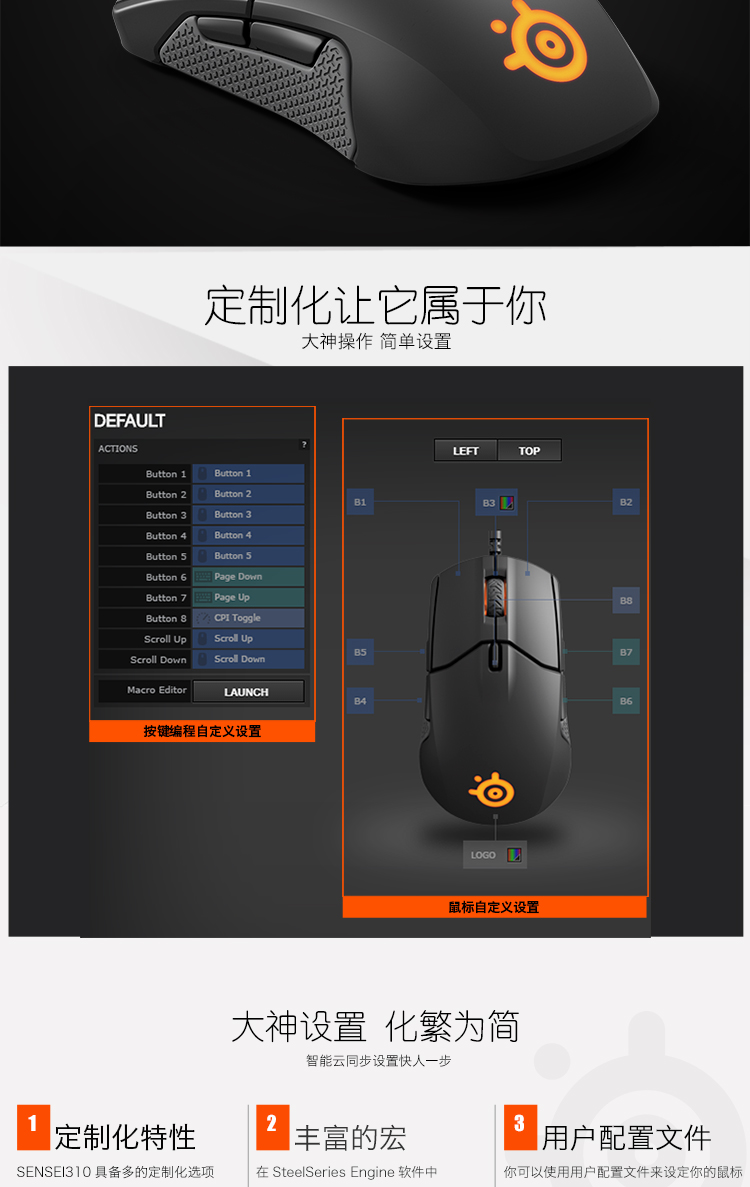 赛睿（SteelSeries）Sensei310 游戏鼠标 绝地求生吃鸡利器 一比一电竞传感器12000DPI-京东