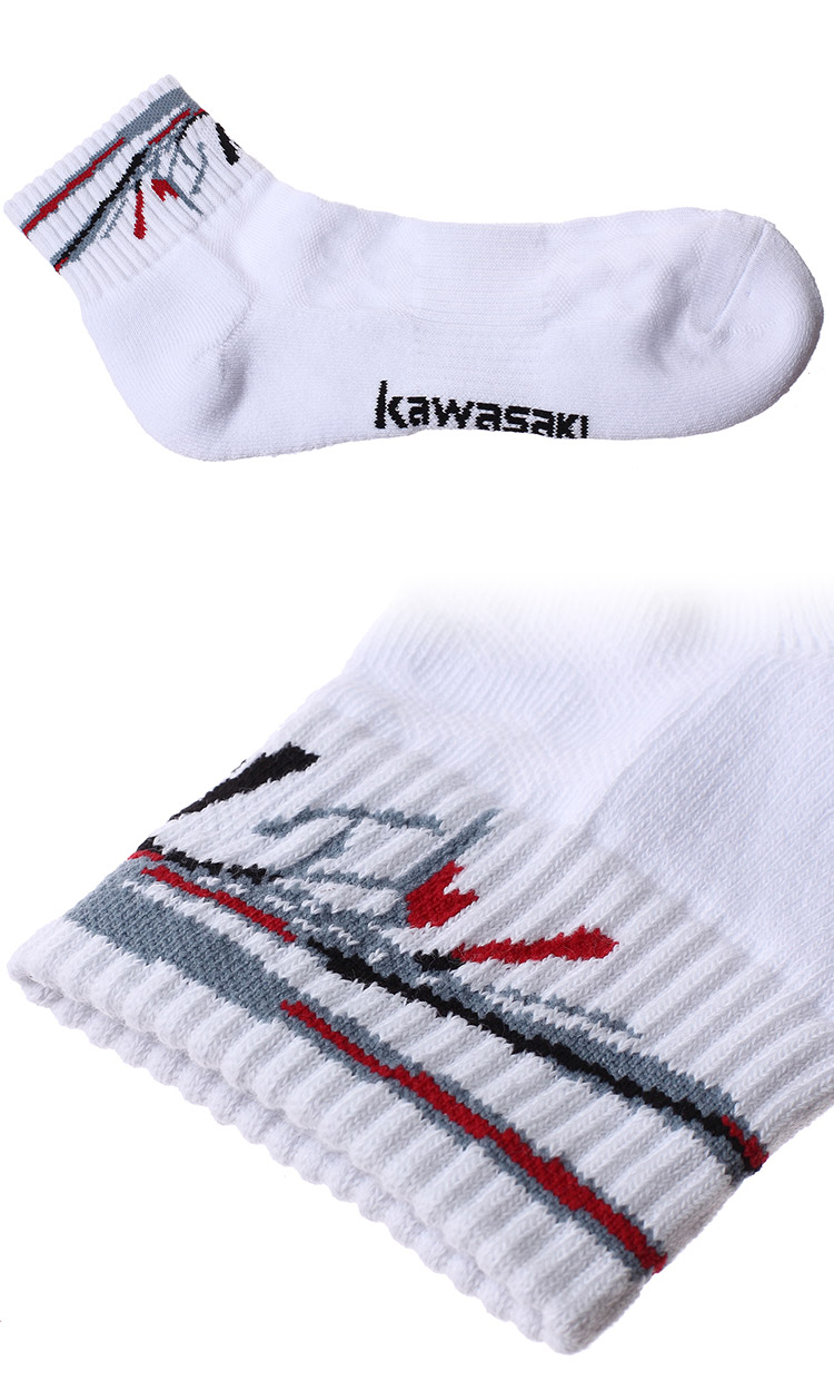 KAWASAKI Badminton Socks, Running Sports Socks, Breathable Men's Thickened Terry Mid-Length Socks, 3 Pairs Pack, R142D Black White Gray 4