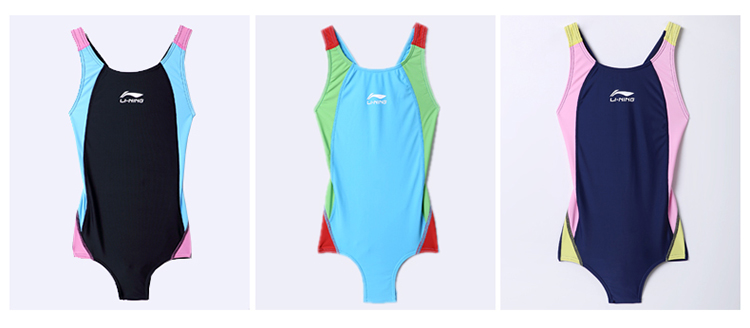 李宁(li-ning)儿童 泳衣 女连体三角训练游泳衣 女童可爱游泳衣608