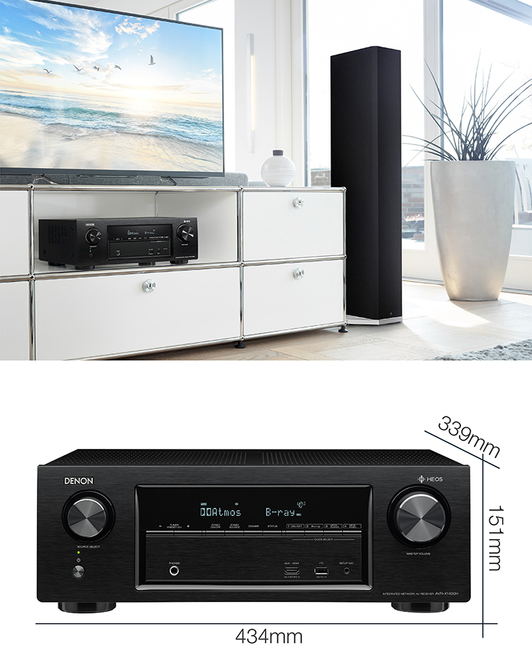 天龙（DENON）AVR-X1400H 音响 音箱 家庭影院功放 7.2声道 支持杜比全景声DTS:X 4K蓝牙USB WIFI Airplay Hi-res音频 黑色-京东