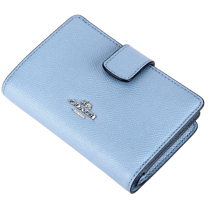 coach 蔻驰 奢侈品 女款天蓝色皮质短款钱包钱夹 f54010 sv/cf-京东