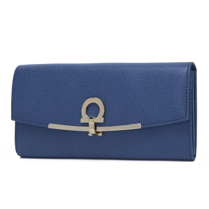 salvatore ferragamo 菲拉格慕 女士湖蓝色牛皮金色夹扣