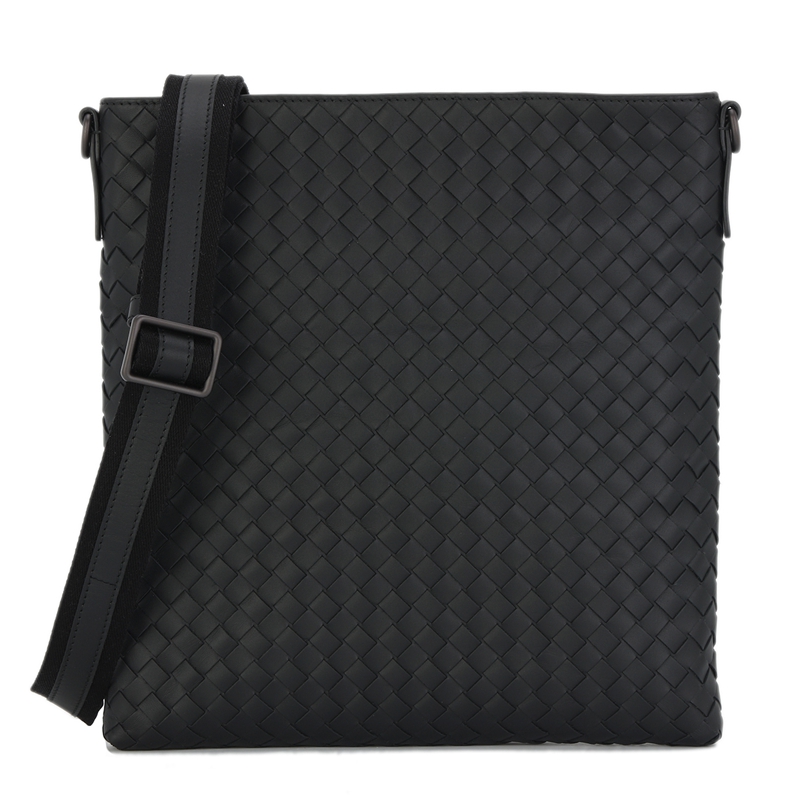 bottega veneta 宝缇嘉 bv 男士黑色牛皮编织单肩斜挎