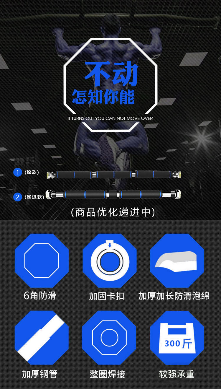 杜威克 单杠引体向上体育运动健身器材家用品门框门上单杠室内墙体双杆 蓝黑色83-130CM-京东