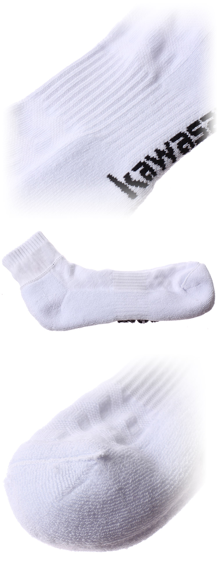 KAWASAKI Badminton Socks, Running Sports Socks, Breathable Men's Thickened Terry Mid-Length Socks, 3 Pairs Pack, R142D Black White Gray 5