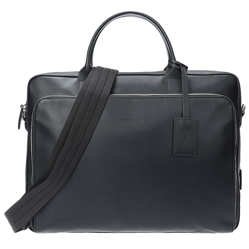 longchamp 珑骧 男士黑色牛皮中号手提单肩公文包 2141 788 001
