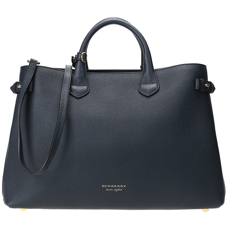 burberry 巴宝莉 女款the banner系列 house 格纹墨蓝色织物配皮中号