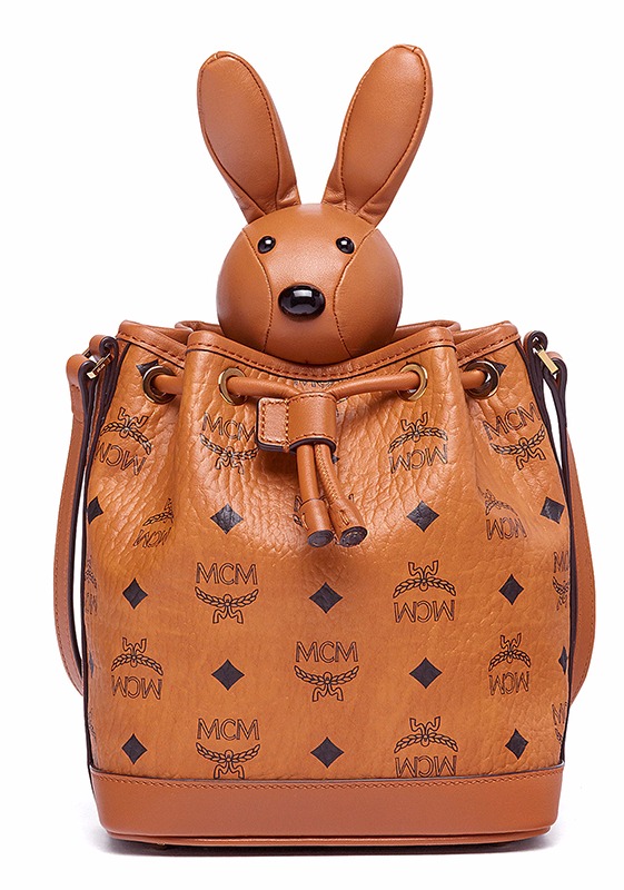 mcm visetos小兔子系列 女士棕色兔型摆件抽绳式水桶包单肩包斜挎包