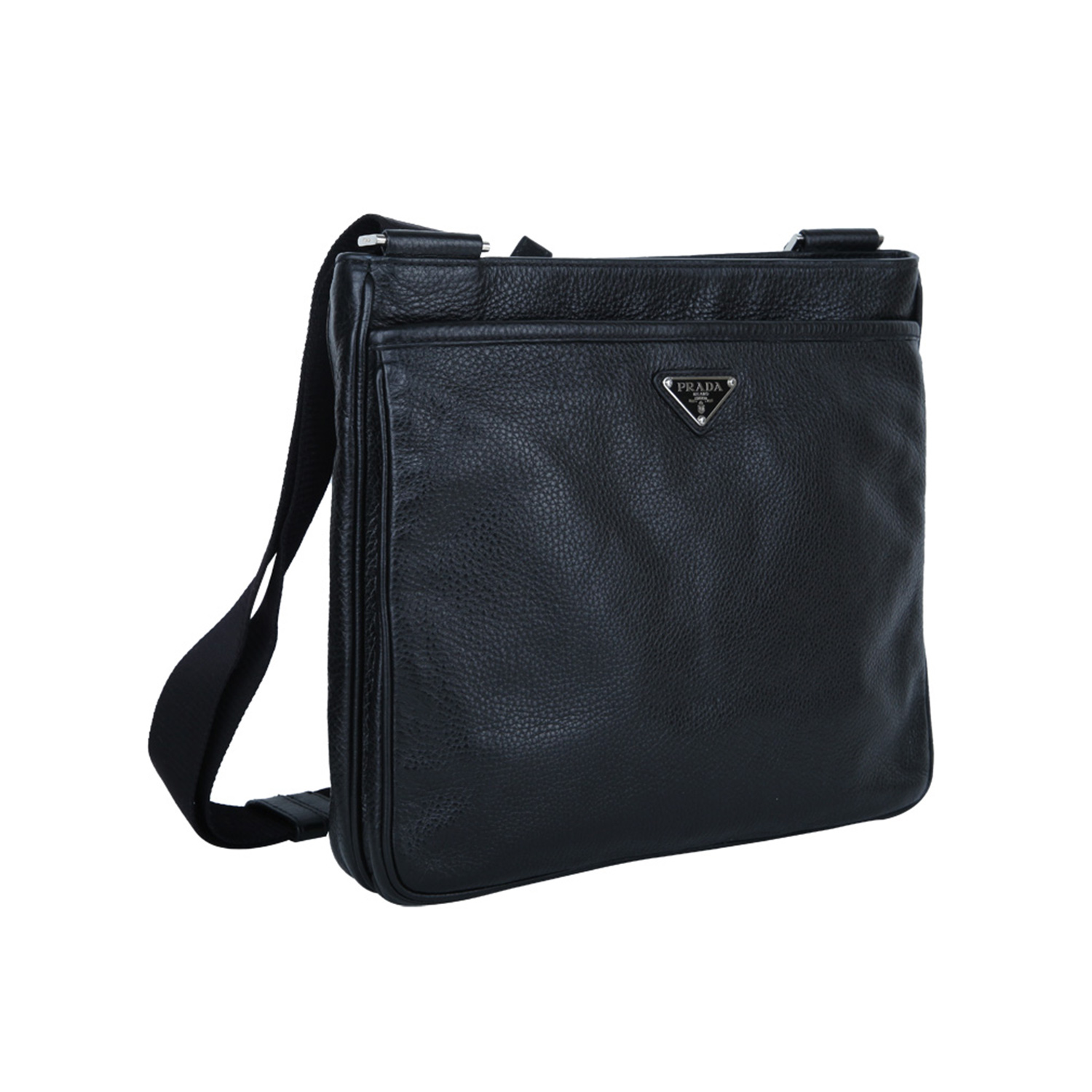 【普拉达男士牛皮单肩斜挎包】prada 普拉达 男款黑色牛皮经典单肩斜
