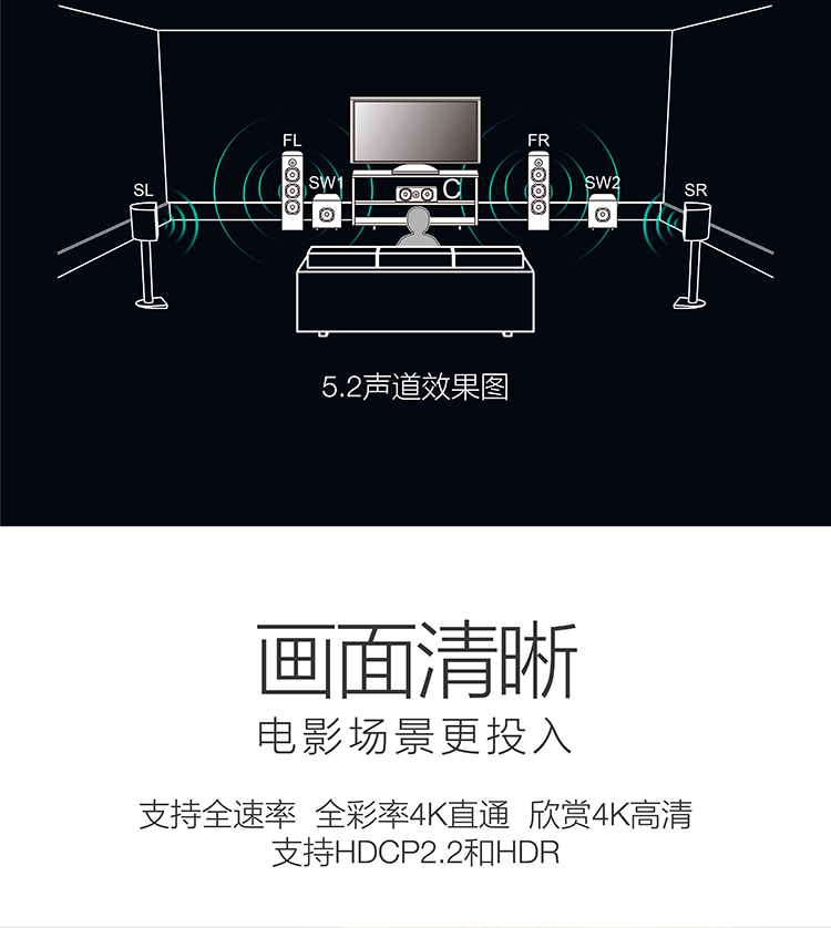 天龙（DENON）AVR-X540BT 音响 音箱 家庭影院  5.2声道AV功放机 支持 4K 杜比 DTS USB 蓝牙 黑色-京东