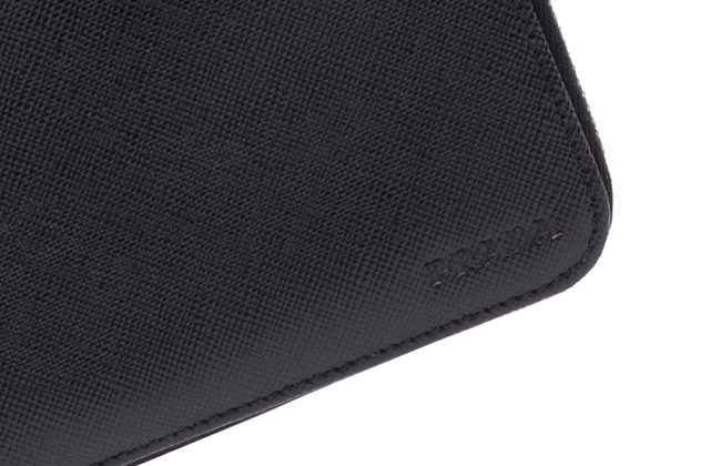 prada 普拉达 男女通用黑色牛皮十字纹皮革证件夹中性长款钱包手拿包