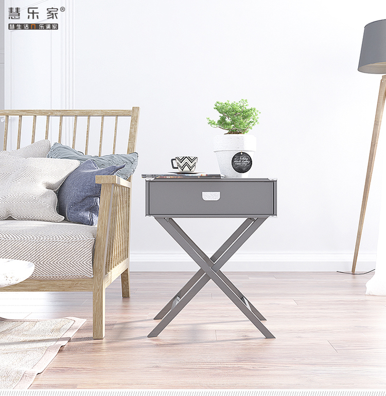 慧乐家 边桌茶几 艾克妮单抽边桌 柜边几边柜 简约北欧床头柜 灰色 11377-1-京东