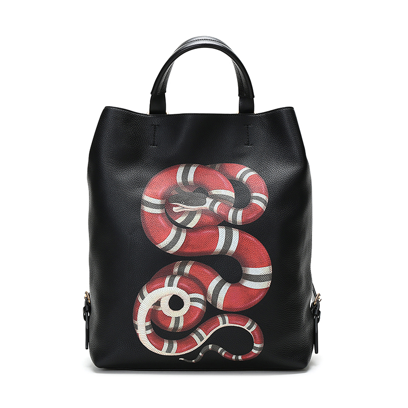 gucci 古驰 gucci男包 黑色蛇纹图案牛皮男士双肩包 451000 dvq2t