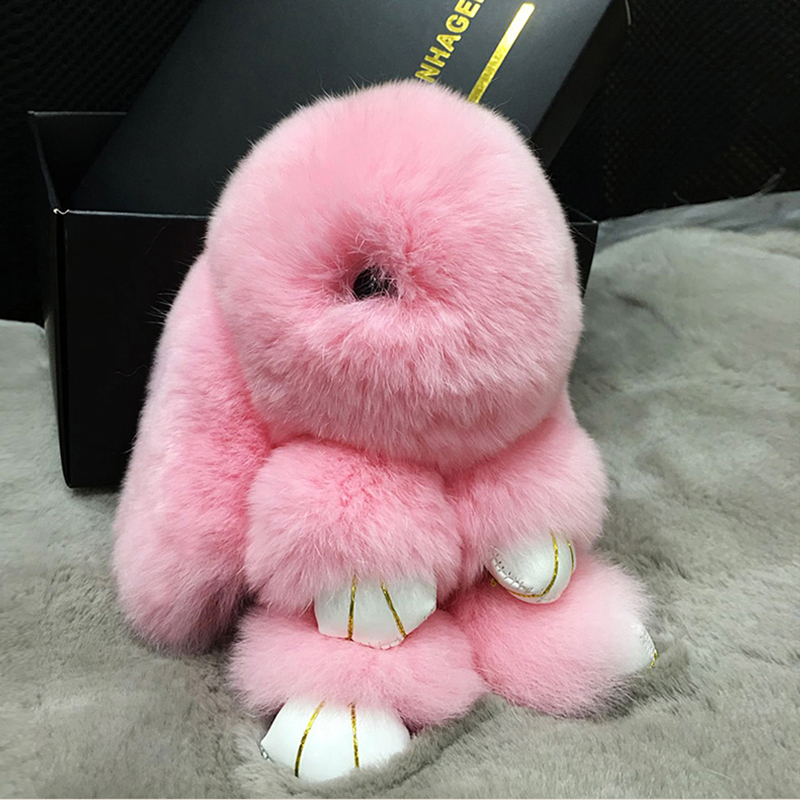 Dijialun Cute Bunny Keychain Pendant, Authentic, Car Keychain Chain Backpack Accessory, Plush Toy Gift Box Set, Hamster Rabbit Fur Gift, Pink