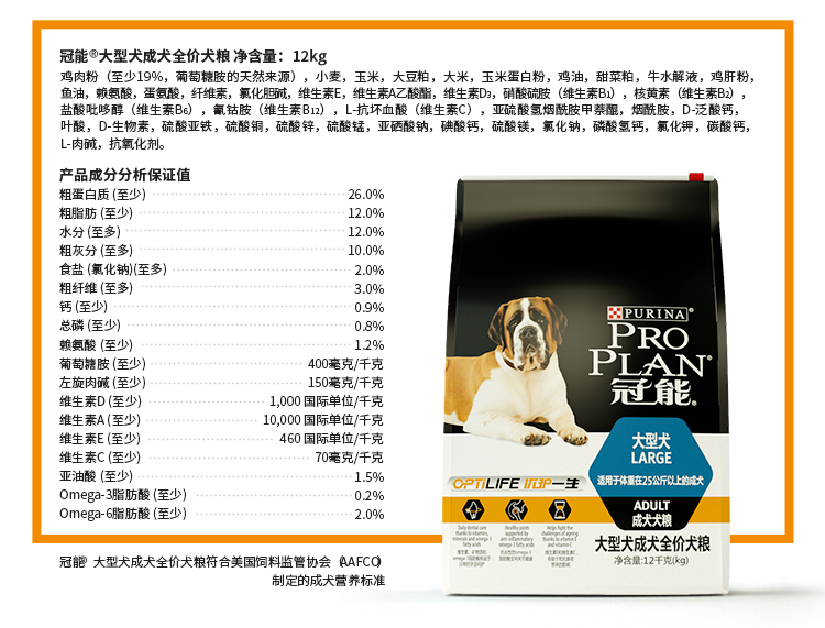 冠能(PRO PLAN)宠物成犬狗粮 大型犬12kg 高消化吸收率配方-京东