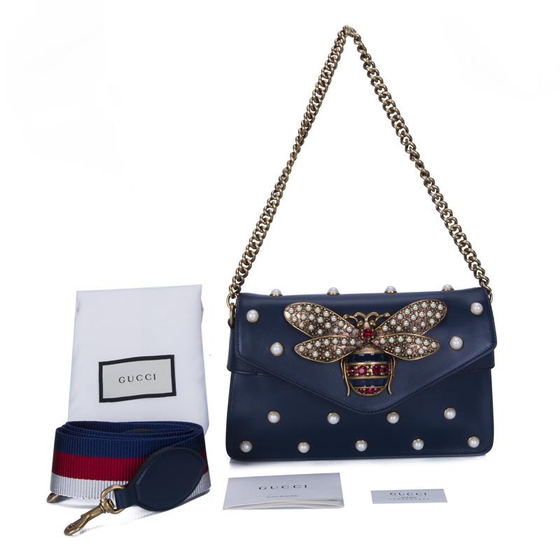 gucci 古驰 gucci女包 broadway系列粉色牛皮蜜蜂装饰女士手拎单肩包