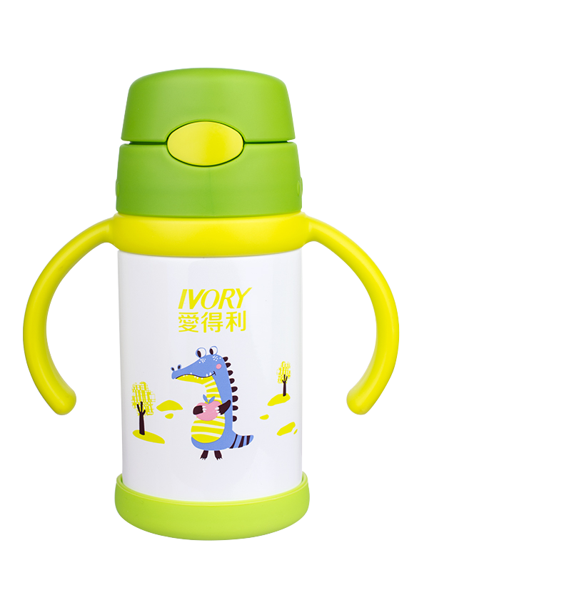 爱得利ivory水杯不锈钢带手柄吸管儿童保温水壶280mlaf306蓝色