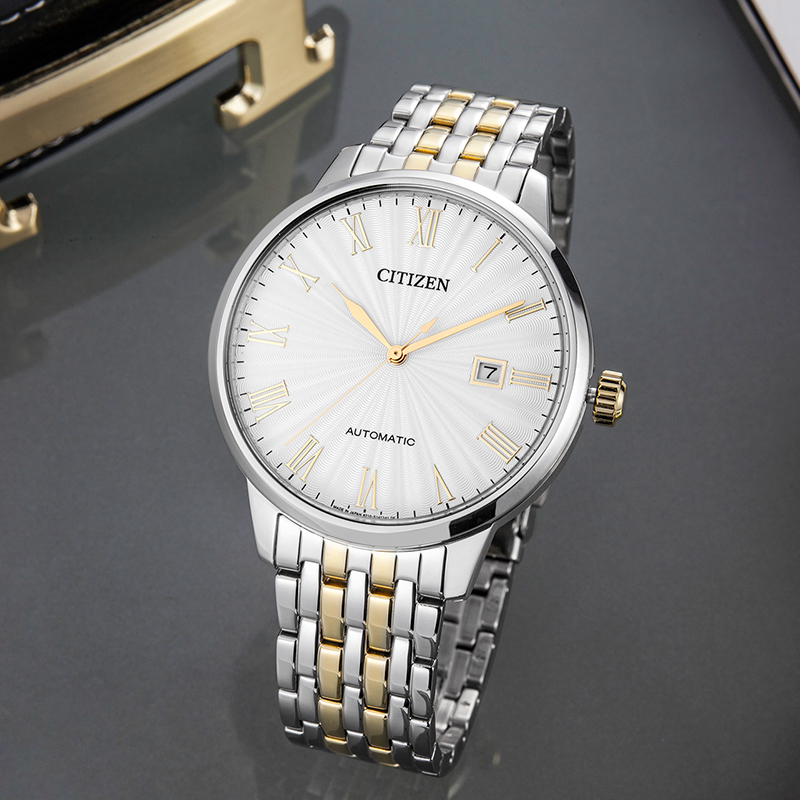 CITIZEN Watch for Men, Japanese And Korean Style, Automatic Mechanical Movement, White Dial, Date Display, Steel Band, Business Style, Gift for Boyfriend, NJ0084-59A