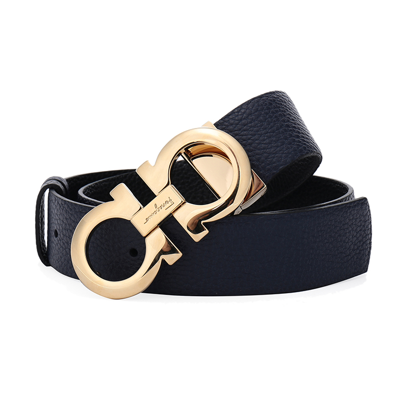 salvatore ferragamo 菲拉格慕 女士深蓝色黑色牛皮板扣双面皮带腰带