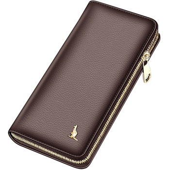 袋鼠kangaroo男士手包男钱包长款新款潮男士手抓包牛皮软拉链青年手拿