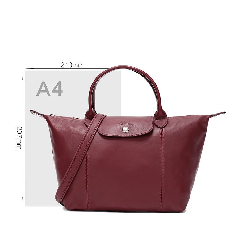 珑骧longchamp 奢侈品 女士le pliage cuir系列小号红色羊皮短柄可