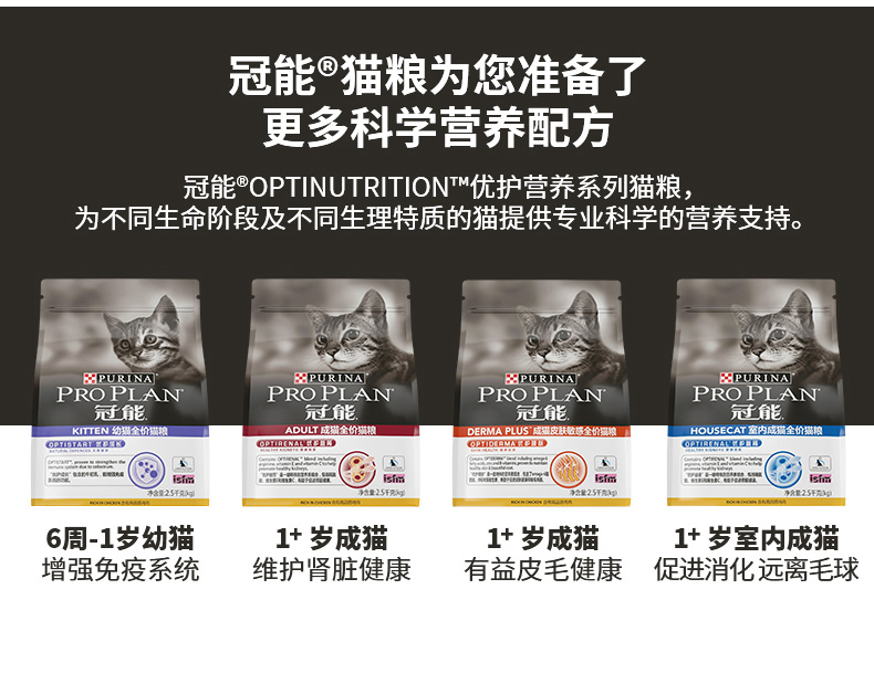 冠能(PRO PLAN)宠物成猫猫粮 挑嘴美毛2.5kg 益肾配方-京东
