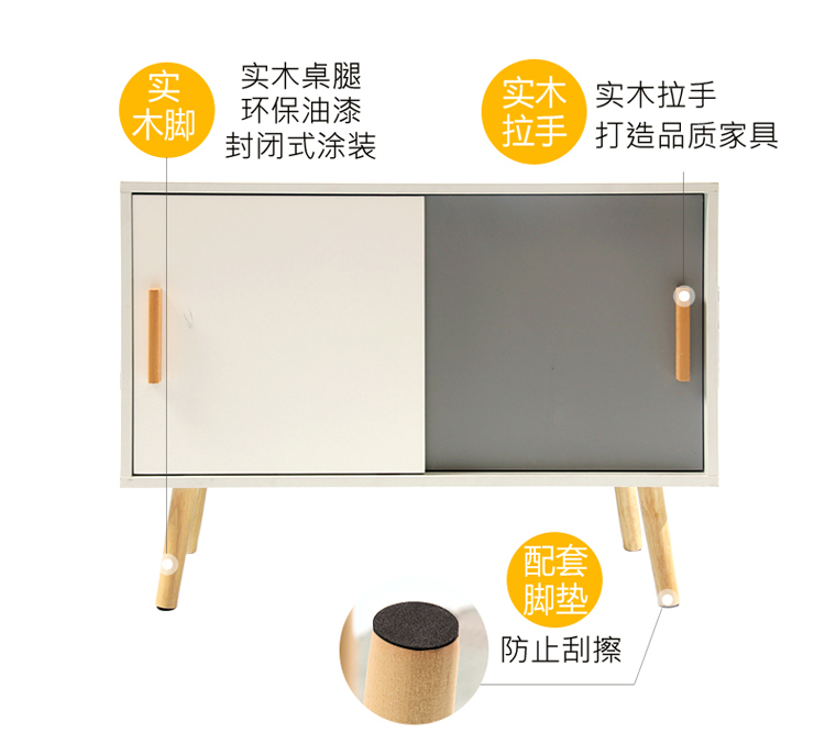 慧乐家 边几 实木北欧沙发边柜 现代简约带门储物柜餐边柜 白色+灰色 11373-京东