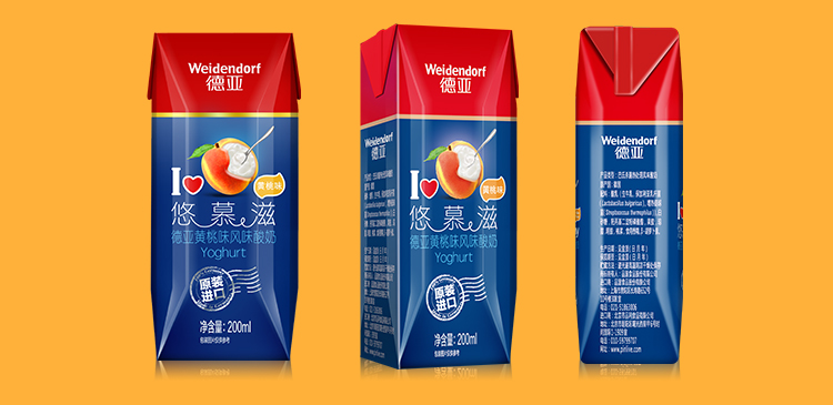 德国进口酸奶 德亚（Weidendorf） 悠慕滋 黄桃味酸奶 200ml*12-京东