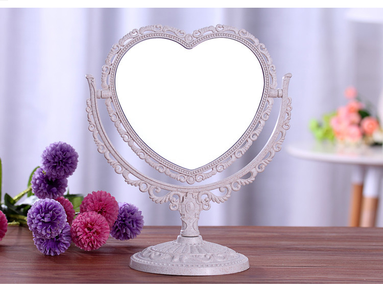 美乐佳 台式化妆镜子 大号欧式双面梳妆镜 简约旋转公主镜