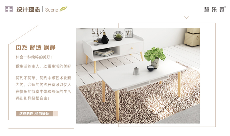 慧乐家 茶几 双层储物茶几 简约客厅北欧茶桌 创意多功能小户型茶几 白色 11390-京东