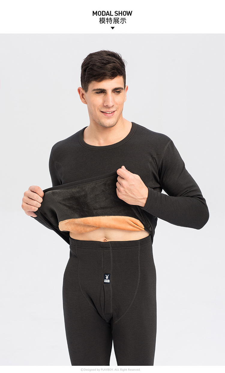 加绒加厚棉圆领含羊毛中老年青年秋衣秋裤男士保暖套装麻灰xl-京东