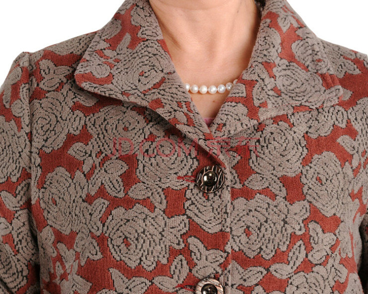 依美中老年女装春装外套老年妈妈装翻领花纹休闲长袖外套上衣1208 01