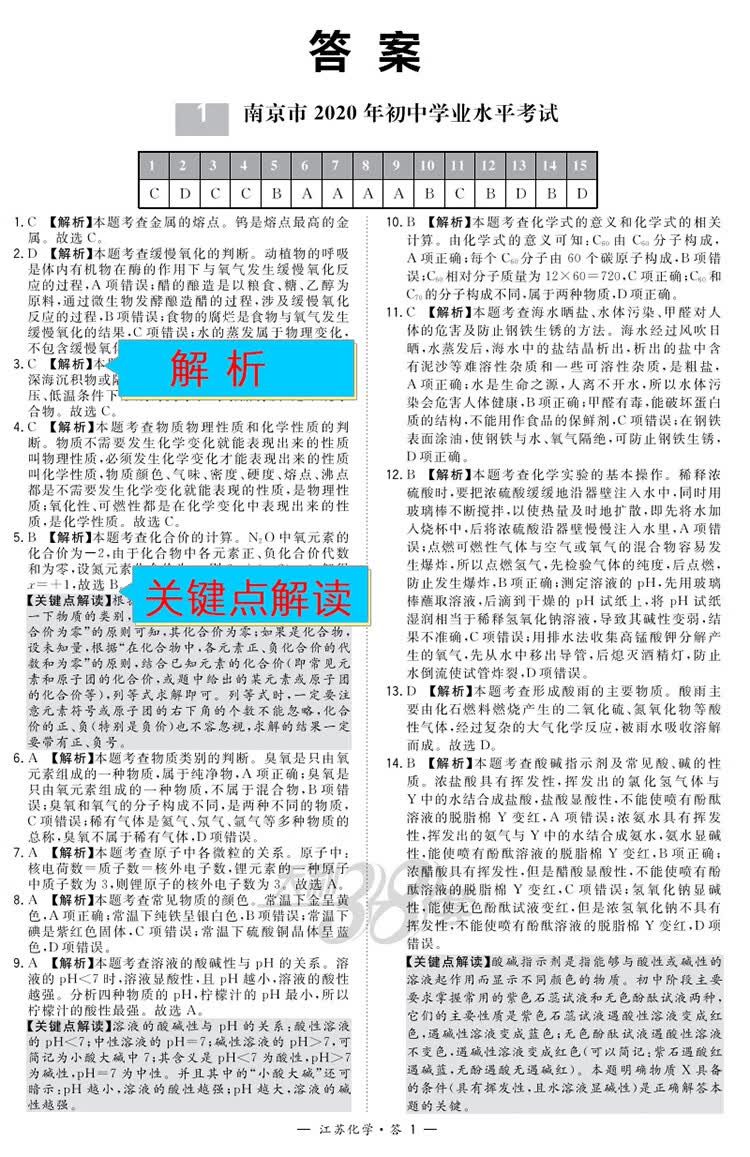 天利38套 江苏中考专版 化学 2021年江苏省13大市中考必备 中考试题