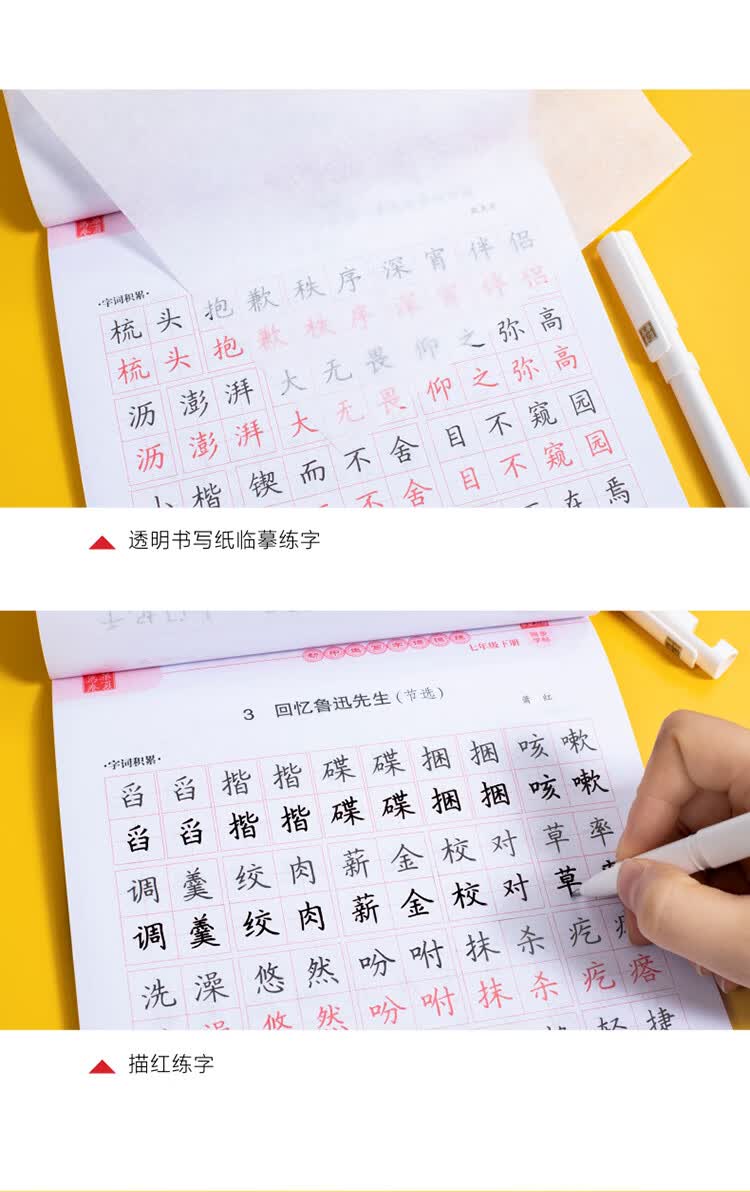 华夏万卷 2020年春初中生字帖 写字课课练七年级下册 人教版硬笔书法