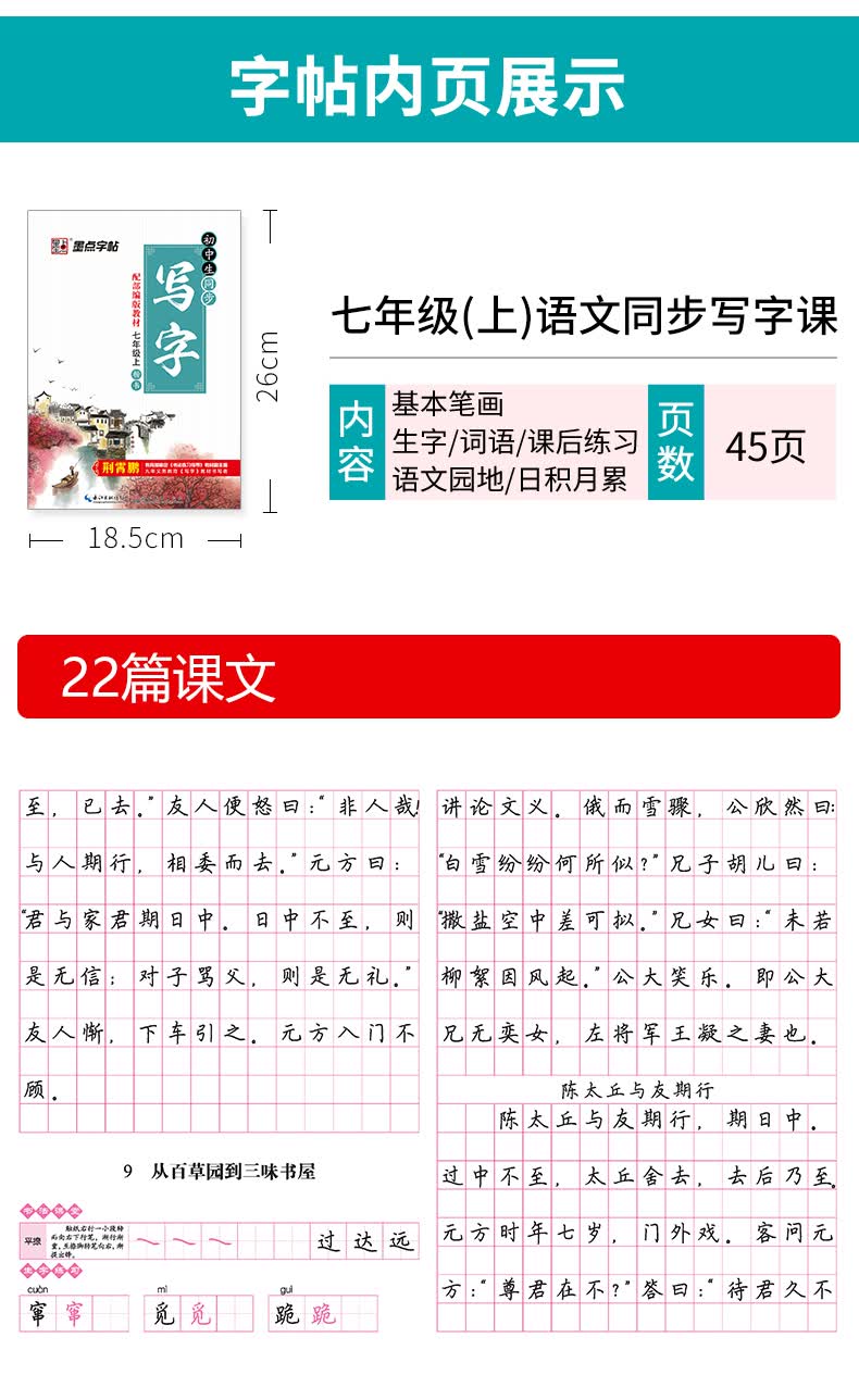 墨点字帖 2020年初中生同步写字:七年级上册(部编版 初中生语文教材