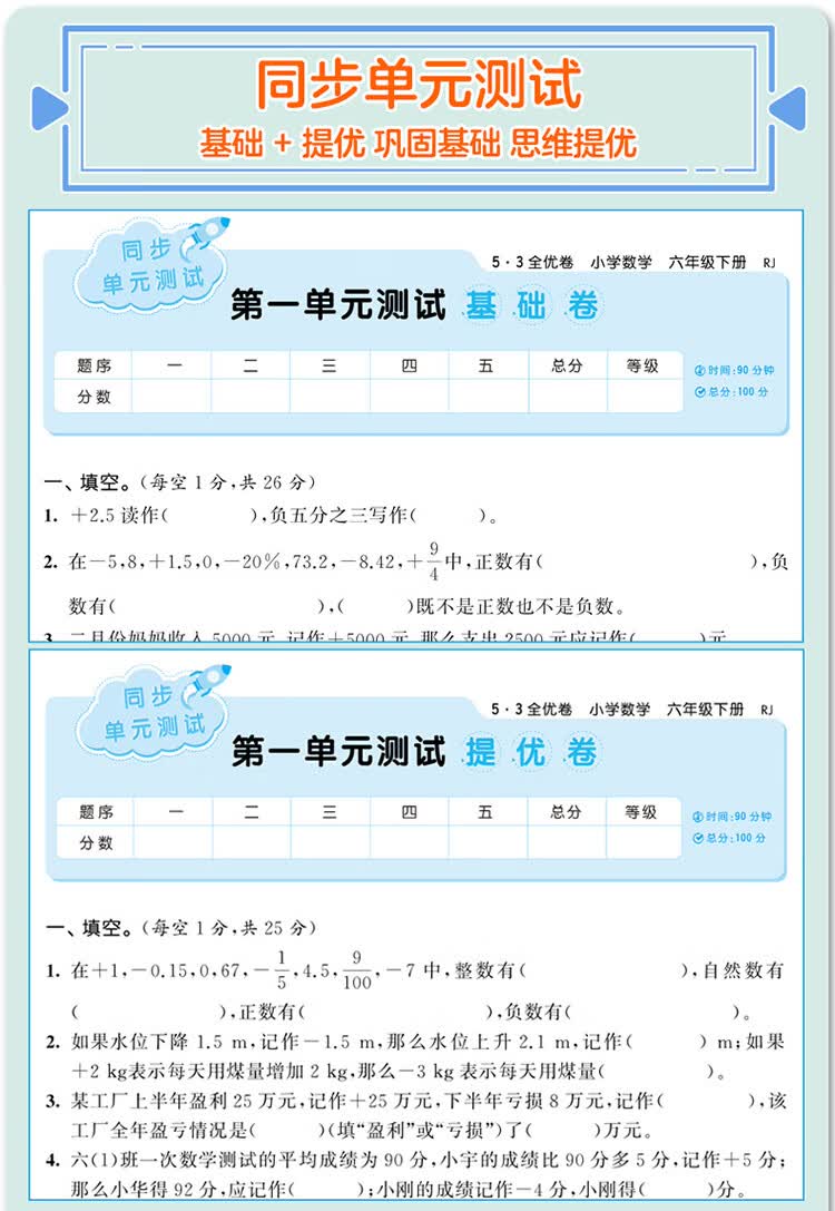 53天天练同步试卷53全优卷小学数学六年级下册rj人教版2021春季