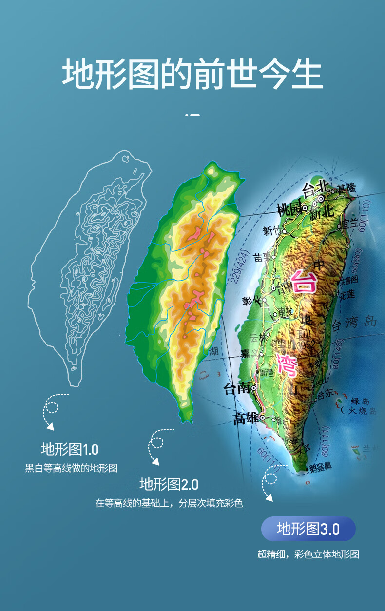 数字浮雕版中国立体地形图立体地图挂图约1108米