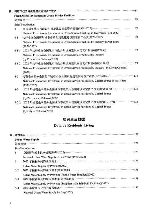 Table of contents: China Urban Construction Statistical Yearbook 2022 (ISBN:9787523001707)