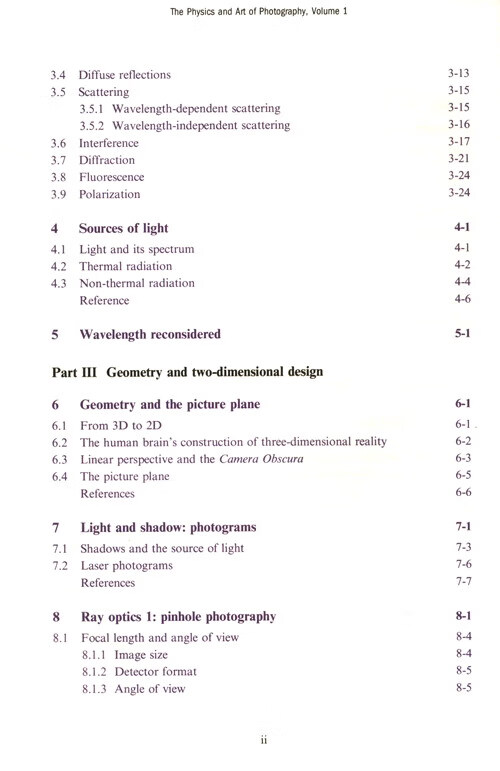 Table of contents: The Physics and Art of Photography - Volume 1 Geometry and the Nature of Light (ISBN:9787576707717)