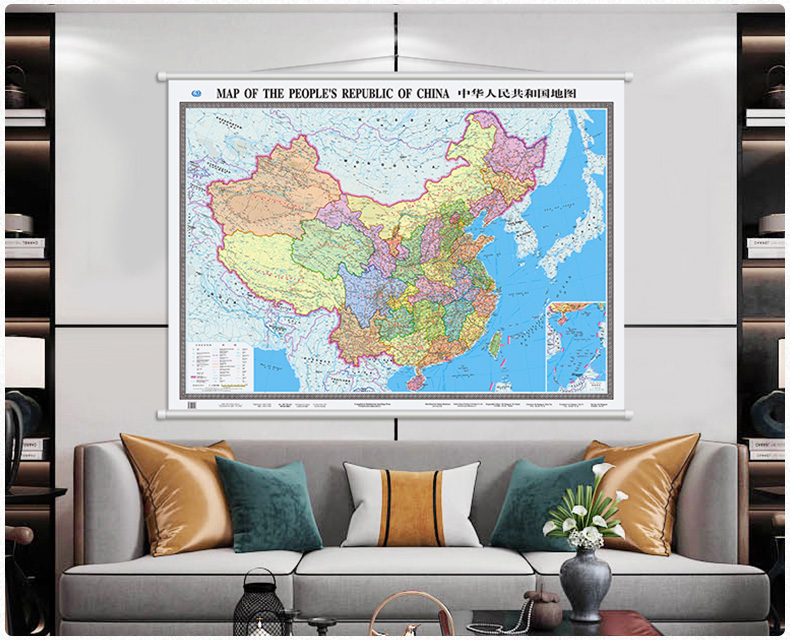 中国地图挂图15米11米英中对照无拼缝专业挂图