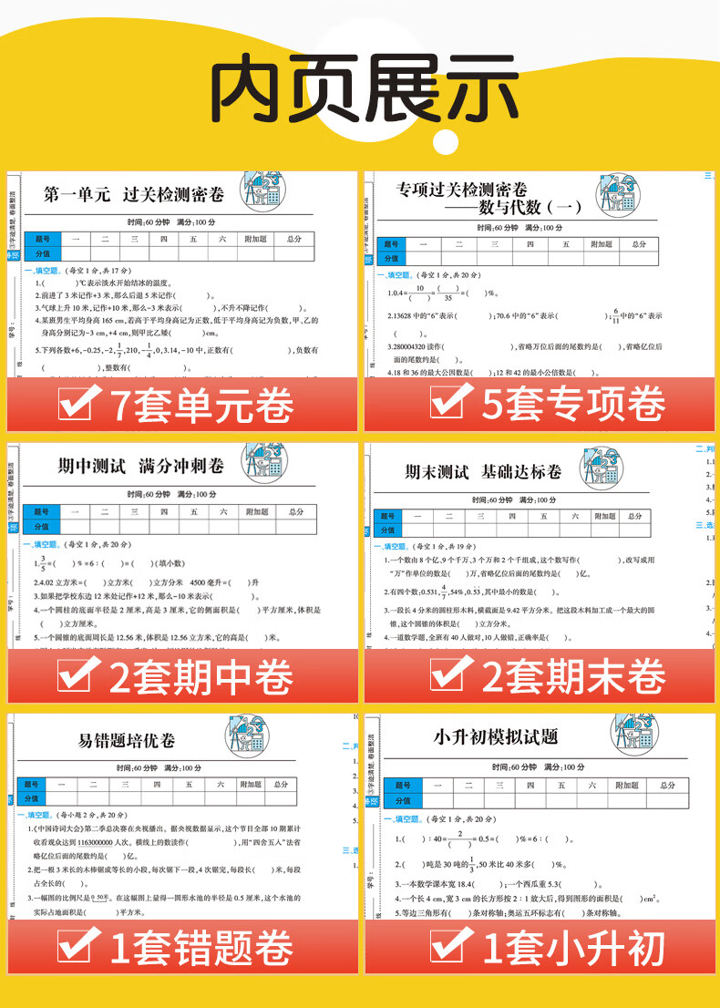 六年级下册试卷人教版数学黄冈尖子生密卷期中期末冲刺100分单元专项