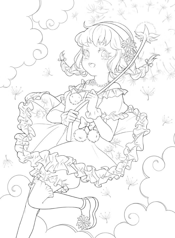 花与萌娘动漫线稿手绘涂色集封神榜万仙阵古风涂色线描集