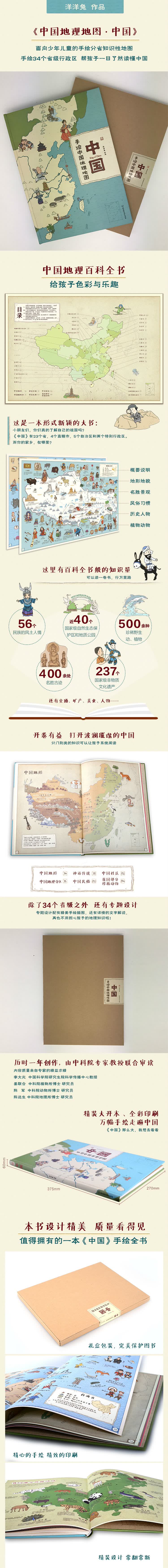 中国:手绘中国地理地图